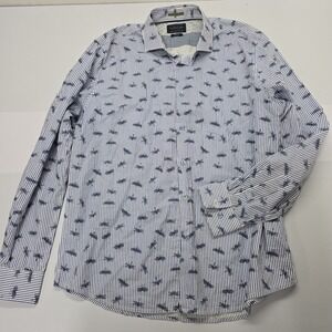 Denim & Flower Ricky Singh XL Blue White Striped Dragonfly Button Down Shirt